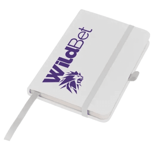 Custom branded Mood Pocket Notebooks in white with pen holder loop by Total Merchandise