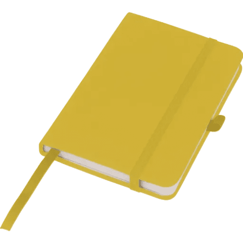 Custom printed Mood Pocket Notebooks in yellow with soft touch cover by Total Merchandise