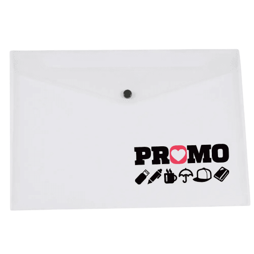 Promotional A5 Popper Document Wallets in clear with plastic popper by Total Merchandise