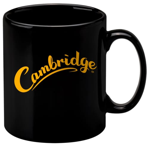 Branded Cambridge Colour Mugs in Black printed with logo by Total Merchandise