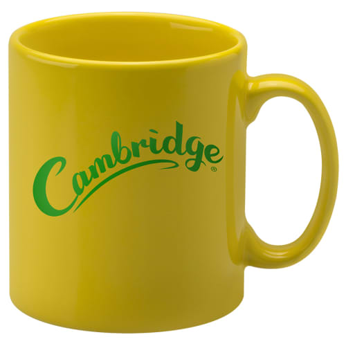 Custom branded Cambridge Colour Mugs in Yellow with logo design printed by Total Merchandise