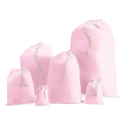 Branded Pink Medium Cotton Stuff Drawstring Bags in a Choice of Sizes from Total Merchandise