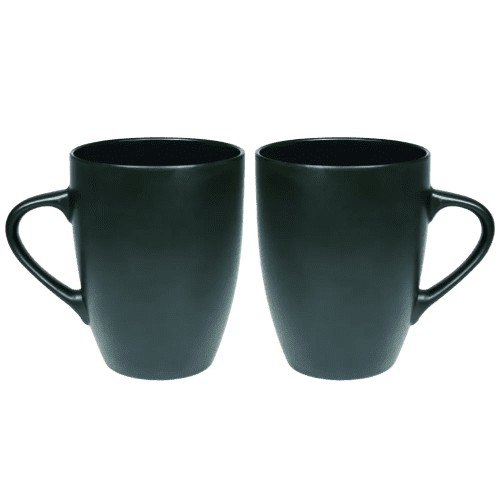 Right-Handed and Left-Handed View of Branded Marrow Mugs in Matt Black from Total Merchandise