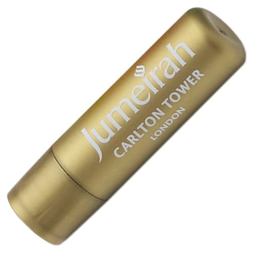 Promotional Vegan Lip Balm Sticks in Polished Gold with Cap on from Total Merchandise