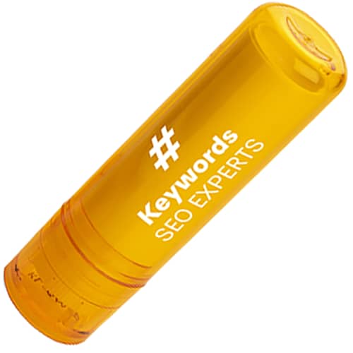 Corporate Branded Vegan Lip Balm Sticks in Transparent Orange with Cap on from Total Merchandise