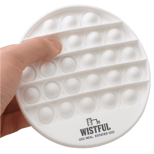 Promotional Fidget Pop Stress Toys in White with 'Your Logo Here' Printed by Total Merchandise