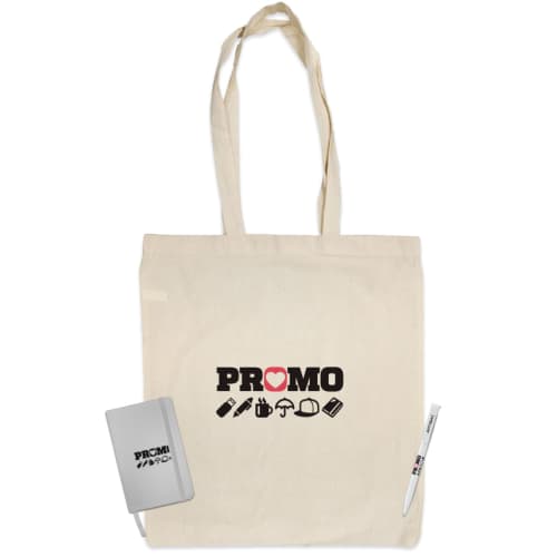 Custom Printed Exhibition Bag Bundles with Silver Notebook and Antibacterial Pen with A Logo