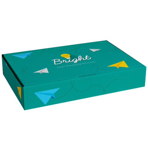 Closed Custom Branded Adbox Corrugated Mailer Boxes Printed with a Design by Total Merchandise