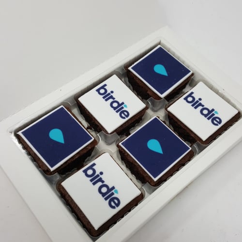 Branded brownies in an eco-friendly postal box printed with full colour icing by Total Merchandise