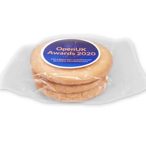 Full colour printed Large Biscuits in a clear wrapper with label printed by Total Merchandise