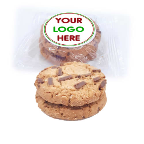 Promotional Chocolate Chip Cookie Packs in a clear packet printed on a label by Total Merchandise