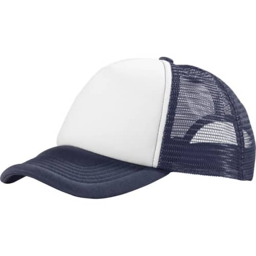 Company logo branded Trucker Cap in navy & white available from Total Merchandise