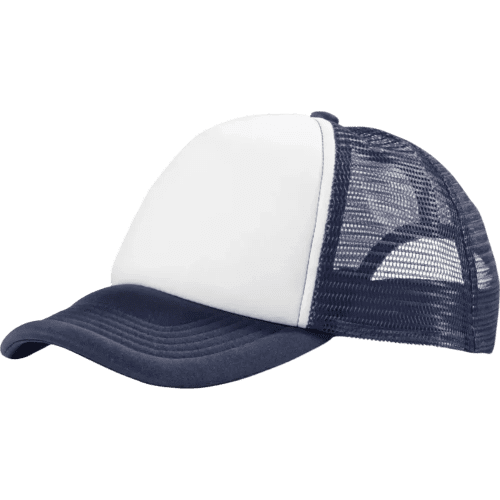 Company logo branded Trucker Cap in navy & white available from Total Merchandise