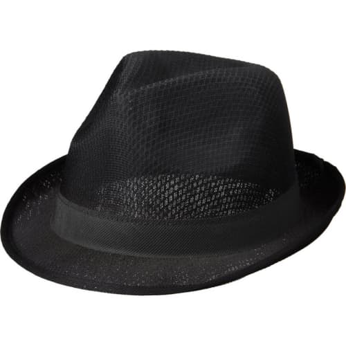 Promotional branded Trilby Style Hat in black available from Total Merchandise
