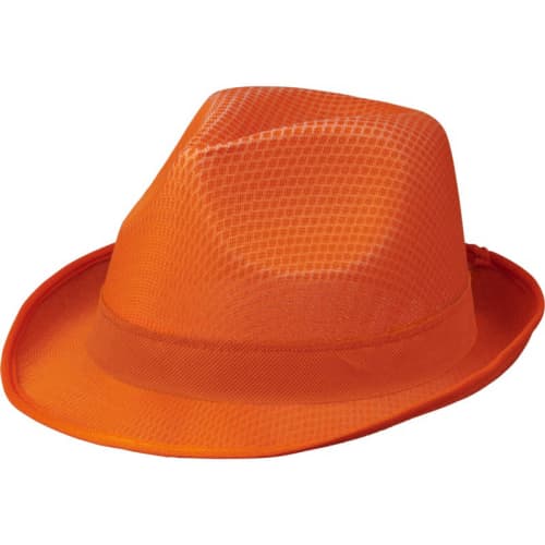 Logo branded Trilby Style Hat in orange available from Total Merchandise