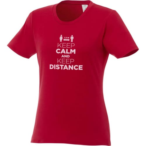 Custom printed Women's Short Sleeve T-Shirt in red with a logo branded to the front