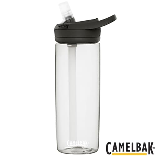 Printed 600ml CamelBak Eddy Sports Bottles in Clear with spot colour logo by Total Merchandise