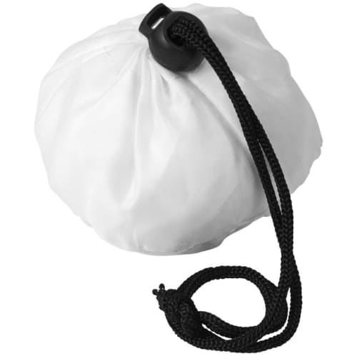 White Promotional Scrunchy Shopper Bags Folded up in its Pouch from Total Merchandise