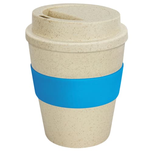Branded Eco-friendly Reusable Coffee Cups with Light Blue Grip from Total Merchandise
