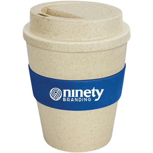 UK Express Coffee Cups Made using Rice Husk with Dark Blue Grip Printed by Total Merchandise