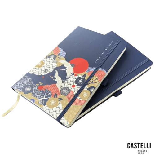 Customisable Ivory Matra Medium Notebooks in Navy Blue branded with your logo from Total Merchandise