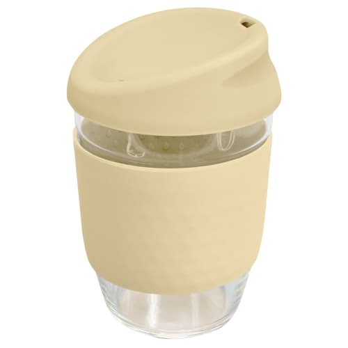 Printed Kiato Reusable Glass Coffee Cups in Natural from Total Merchandise