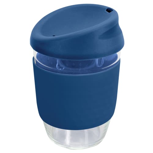 Promotional Kiato Reusable Glass Coffee Cups in Navy Blue from Total Merchandise