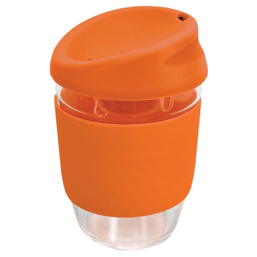 Branded Kiato Reusable Glass Coffee Cups in Orange from Total Merchandise