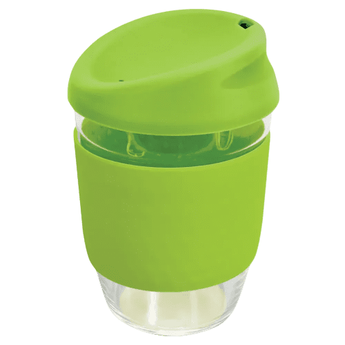 Custom Printed Kiato Reusable Glass Coffee Cups in Bright Green from Total Merchandise