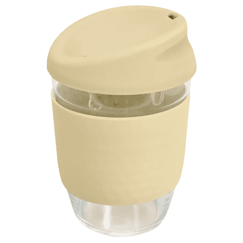 Printed Kiato Reusable Glass Coffee Cups in Natural from Total Merchandise