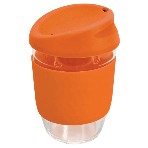 Branded Kiato Reusable Glass Coffee Cups in Orange from Total Merchandise