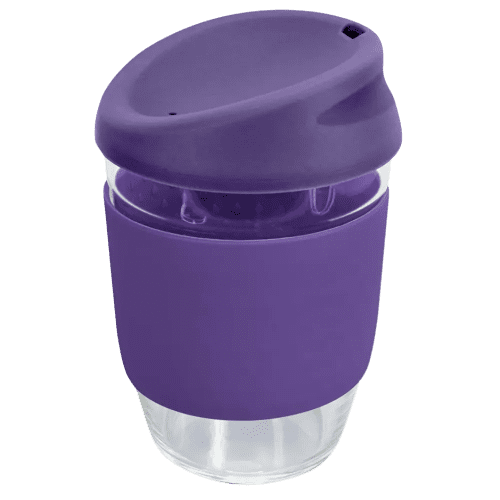 Customised Kiato Reusable Glass Coffee Cups in Purple from Total Merchandise