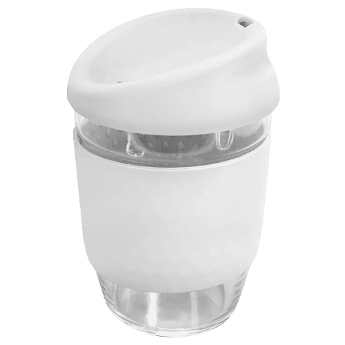 Logo Printed Kiato Reusable Glass Coffee Cups in White from Total Merchandise