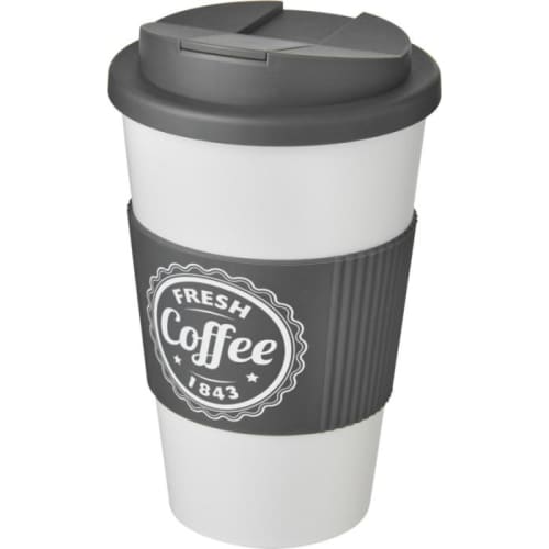 Spill-Proof Americano Mugs with Grip in White/Grey