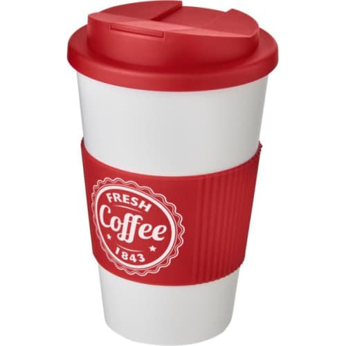 Spill-Proof Americano Mugs with Grip in White/Red