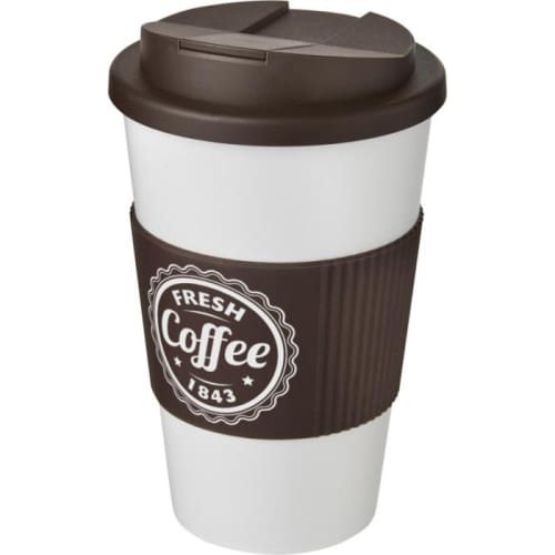 Spill-Proof Americano Mugs with Grip in White/Brown