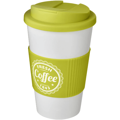 Branded Spill-Proof Americano Mugs in Aqua with a Logo Printed to the Grip by Total Merchandise