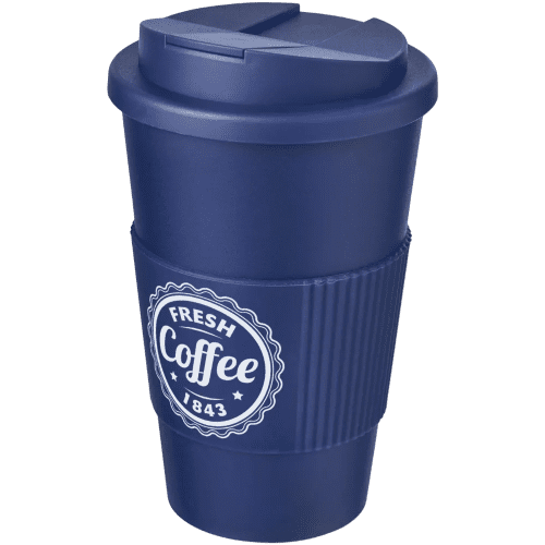 Custom Printed Spill-Proof Americano Reusable Coffee Cup with Grip in Blue from Total Merchandise