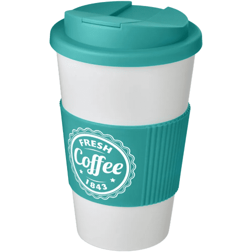 Promotional Spill-Proof Americano Mugs in Brown with a Logo Printed to the Grip by Total Merchandise