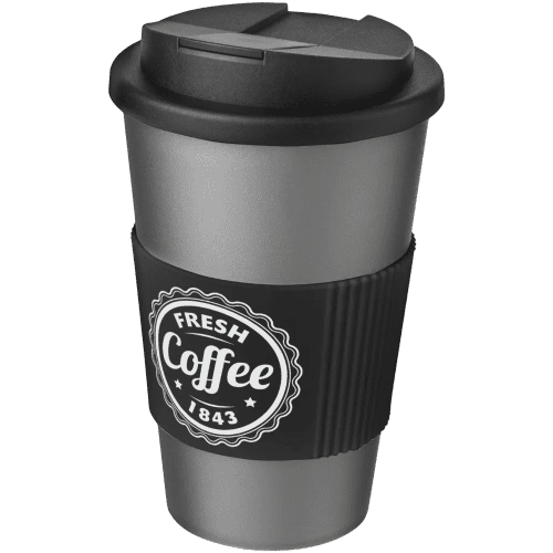Spill-Proof Americano Mugs with Grip in Silver/Black