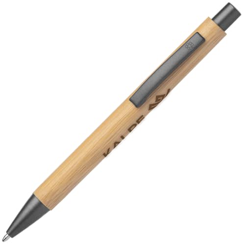 Branded Eco-friendly Bambowie Bamboo Pens with Gunmetal Trim and Engraved Logo by Total Merchandise