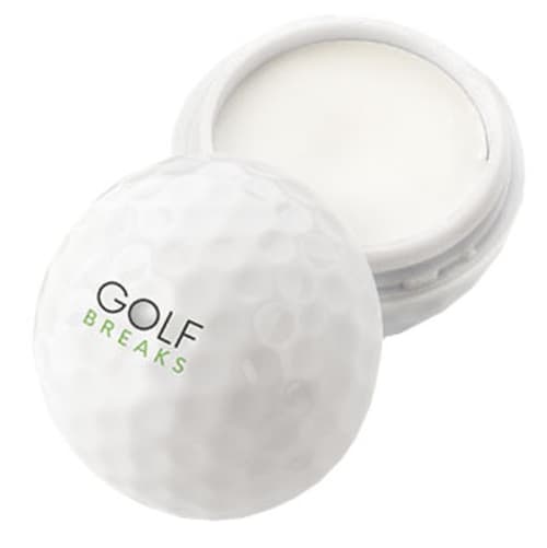 Branded Golf Ball Sun Block in White with opened lid by Total Merchandise