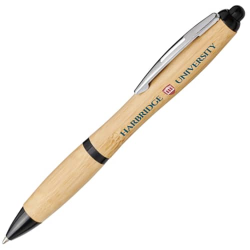 Company branded Nash Curvy Bamboo Pen in Natural/Black from Total Merchandise