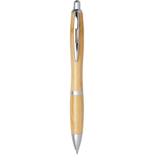 Promotional branded Nash Curvy Bamboo Pen in Natural/Silver from Total Merchandise
