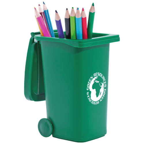 Green Promotional Recycled Wheelie Bin Pen Pots Printed & Made in the UK from Total Merchandise