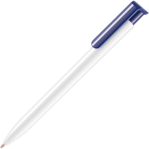 UK Printed Absolute Extra Ballpens in White with Blue Clip from Total Merchandise