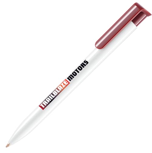 Promotional Absolute Ballpens in White with Dark Red Clip Printed by Total Merchandise