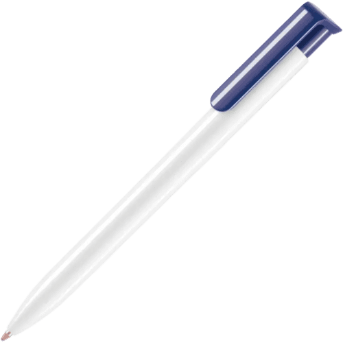 UK Printed Absolute Extra Ballpens in White with Blue Clip from Total Merchandise