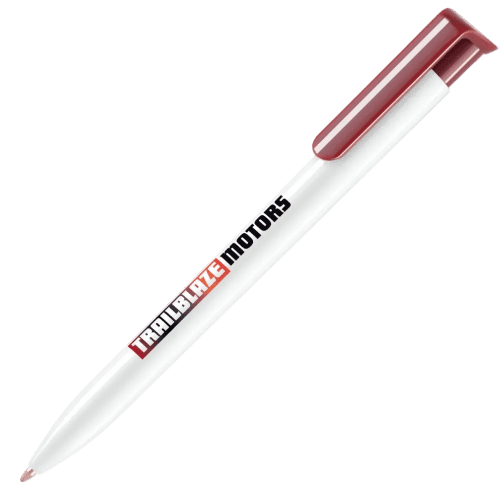 Promotional Absolute Ballpens in White with Dark Red Clip Printed by Total Merchandise