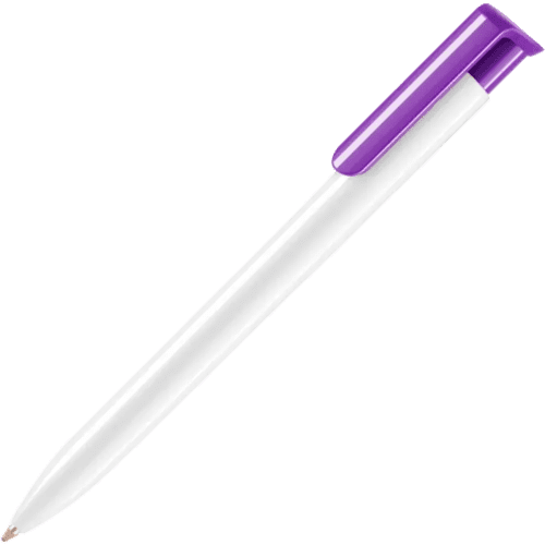 Custom Branded Absolute Extra Ballpens in White with Purple Clip from Total Merchandise
